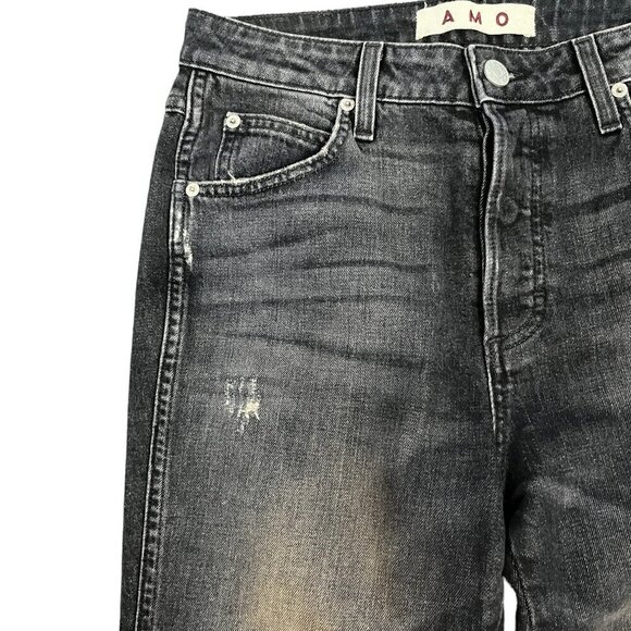 AMO Babe Rachel Denim Jeans in Black Distressed Wash Women's Size 29" x 30" - Picture 5 of 8